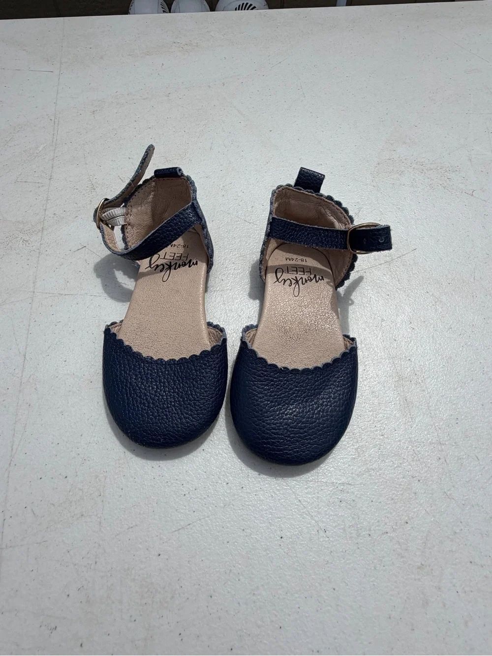 Monkey Feet  Girls' Navy Scalloped Ankle-Strap Flats